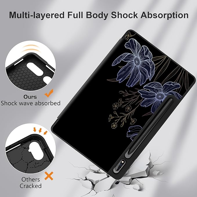 Case for Samsung Galaxy Tab S8 2022 & S7 2020, Shockproof Tablet Case for Samsung Tab S8/S7 11 inch with Auto Sleep/Wake & Trifold Stand & Soft TPU Back Cover, Floral Foliage