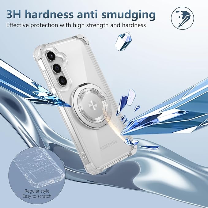 Magnetic for Samsung Galaxy S25 Case Compatible with MagSafe Wireless Charging,with Screen Protector,S25 Phone Case Built-in 360° Kickstand Ring,Shockproof Military Grade Drop Protection Clear