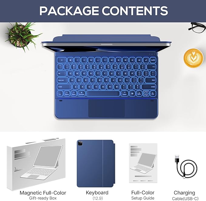 typecase Keyboard Case for iPad Air 13(M3 2025 / M2 2024) and iPad Pro 12.9 (6th, 5th, 4th, 3rd Gen),Magic Keyboard, Easy-Set Magnetic Stand,Multi-Touch Trackpad, 11 Colors Backlight,Navy Blue