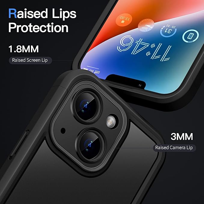 COOLQO Magnetic for iPhone 14 Case, Compatible with MagSafe, Dual Layer Design Military Grade Protection, Translucent Matte Scratch-Resistant Back Protective Shockproof Phone Case, Black