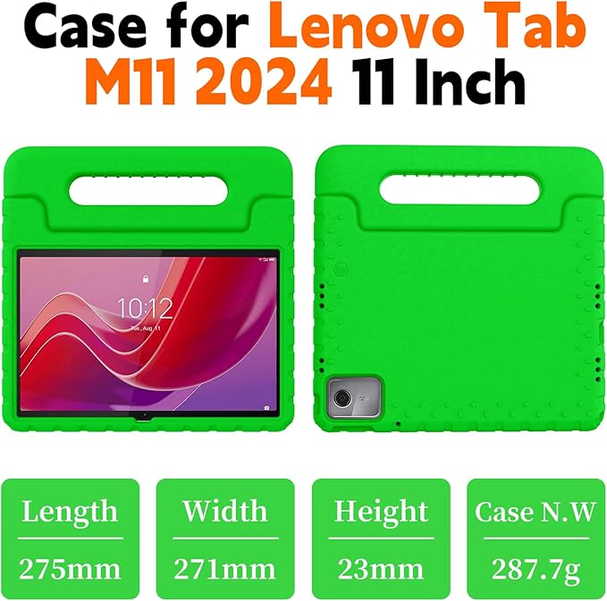 for Lenovo Tab M11 Case with Rotating Handle Stand, New Kids Heavy Duty Shockproof Cover for Lenovo Tab M11/Tab K11 LTE 11" 2024, Green