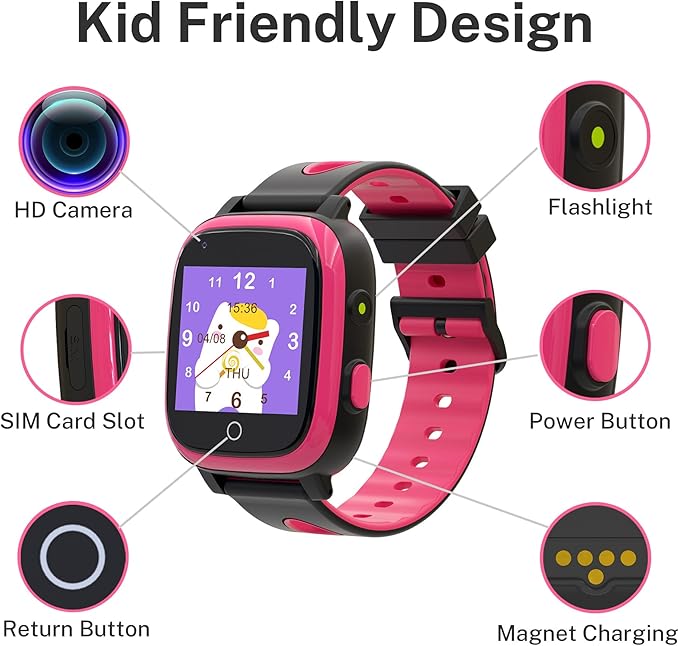 4G Kids Smart Watches Girls, GPS Watch for Kids with Video Call Voice Chat Alarm Clock SOS Camera Flashlight Gifts for Girls Age 5-12