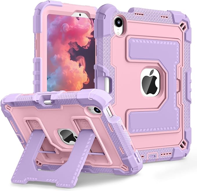DreamerX for iPad mini 7 (A17 Pro) 2024 / Mini 6 2021 8.3 Inch Case, Rugged Shockproof Child Protective Cover with Stand Shoulder Strap Pencil Holder for Kids Girls Boys iPad mini 7th/6th Gen, Purple
