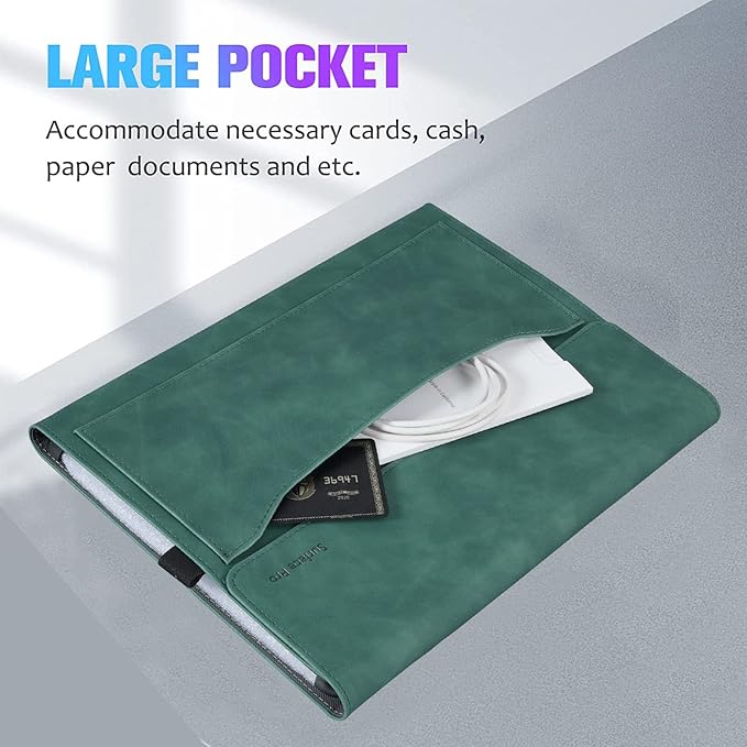 Microsoft Surface Pro 11 / Pro 10 / Pro 9 13 Inch Case, Multiple Angle Viewing Portfolio Business Cover with Pocket & Stylus Holder, Compatible with Type Cover Keyboard.(Forest)