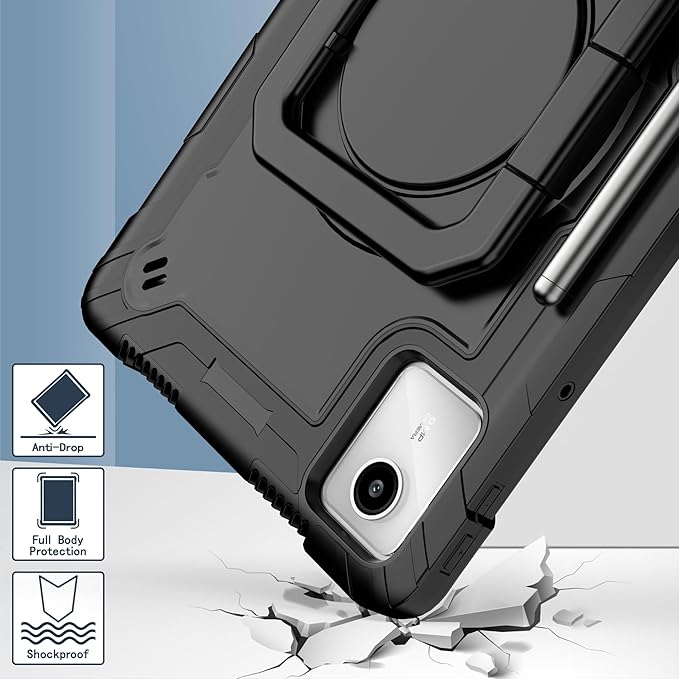 Case for Lenovo Tab M11 11 inch Tablet (TB-330FU / TB-331FC) 2024 Released - Heavy Duty Impact Resistant Case Cover with Rotating Ring Stand (Black/Black)