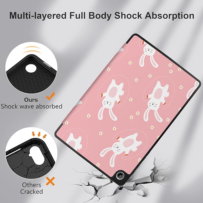 MEEgoodo Case for Samsung Galaxy Tab A9 Plus 11 inch Cover 2024 2023 with S Pen Holder, A9+ Smart Tablet Cases with Leather Trifold Stand+Soft TPU Back Shell+Smart Auto Wake/Sleep,Bunnies Jumping Rope