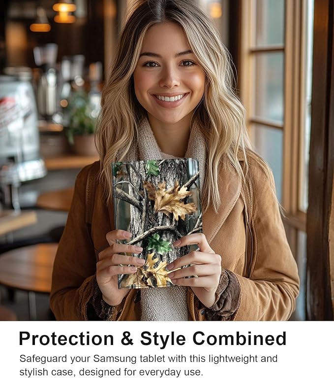 Case for Samsung Galaxy Tab S10 Plus/ S9 FE Plus/ S9 Plus 5G Tablet 12.4'', Slim PU Leather Stand Cover with Auto Wake/Sleep, Multi-Angle Viewing & Shockproof, Camouflage with Oak