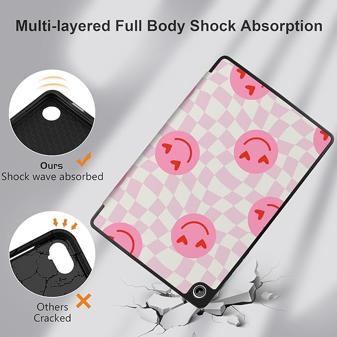 MEEgoodo Case for Samsung Galaxy Tab A9 Plus 11 inch Cover 2024 2023 with S Pen Holder,A9+ Smart Tablet Cases with Leather Trifold Stand+Soft TPU Back Shell+Smart Auto Wake/Sleep,Checkered Pink Hearts