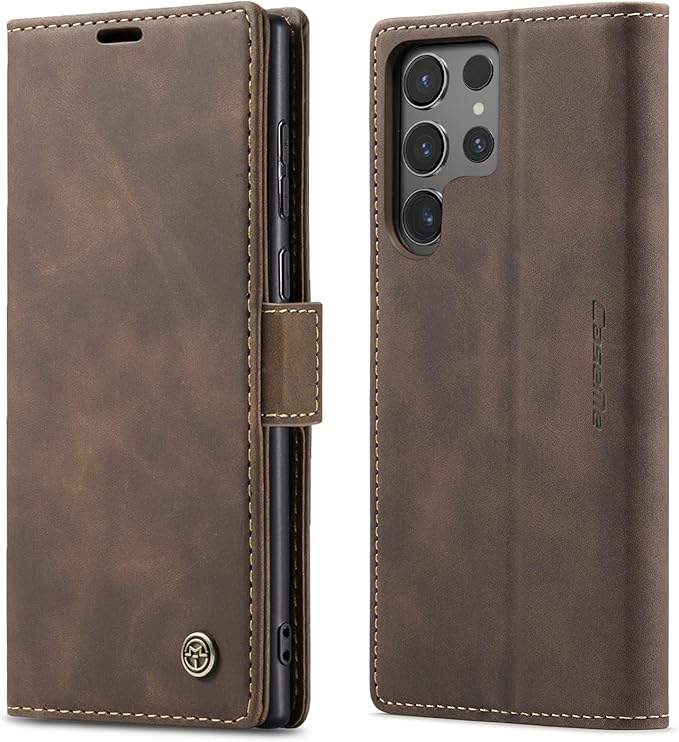 for Samsung Galaxy S24 Ultra Case, Flip Wallet Leather Case with Card Holder Magnetic Closure Shockproof Kickstand Protective Phone Cases Cover for Galaxy S24 Ultra 5G Cover,Coffee