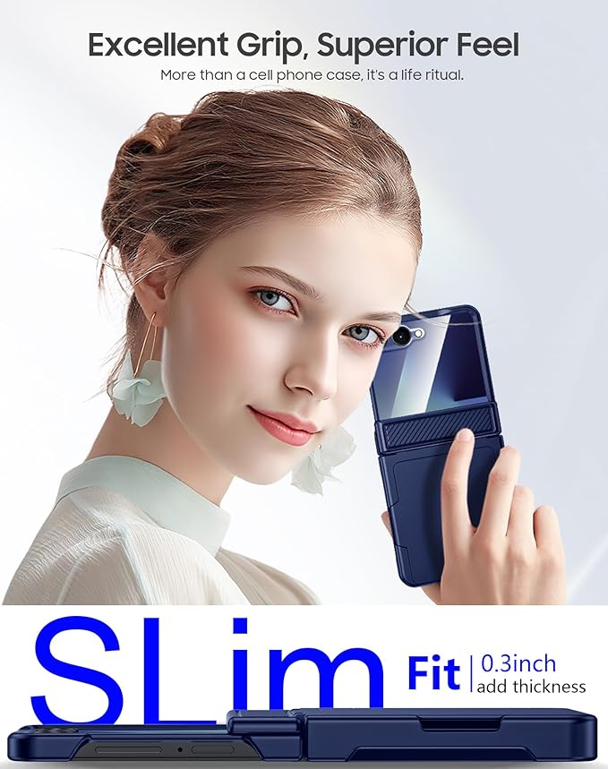 for Samsung Galaxy Z Flip 7 Case Wallet RFID Card Holder&Hinge Protection&HD Screen Protector, Full Body Shockproof Cover for Galaxy Z Flip 7(Blue)