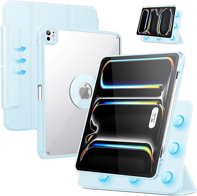 SPARIN Case for iPad Pro 13 inch 2024-M4 with Pencil Holder, Detachable Magnetic Hybrid Protective Cover, Portrait/Landscape Stand, Durable Protection, Auto Wake/Sleep-Blue