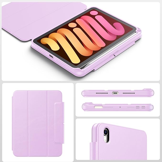 SPARIN Case for iPad mini 7 A17 Pro 2024/iPad Mini 6 2021 8.3 Inch, Detachable Magnetic Cover, Portrait/Landscape Stand with Pencil Holder, Support Auto Wake/Sleep (Purple)