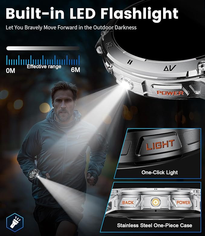 LIGE Military Smart Watch for Men iPhone Android 1.43" HD Amoled Rugged 110+ Sport Modes IP68 Waterproof Answer/Make Call Fitness Running Heart Rate Blood Pressure Health Mens Smartwatch