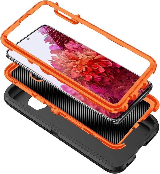for Galaxy S20 FE 5g Case,Shockproof Dropproof Dustproof 3-Layer Full Body Protection Rugged Heavy Duty High Impact Hard Cover Case for Galaxy S20 FE 6.5 inch,Black/Orange