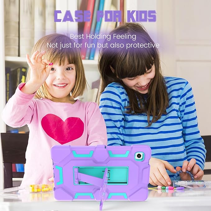 CCMAO Case for Samsung Galaxy Tab A9 Case 8.7 Inch 2023 Model, Heavy Duty Shockproof Hybrid Three Layer Protective Cover with Kickstand for Samsung A9 Tablet 8.7" (SM-X110/X115/X117), Purple+Green