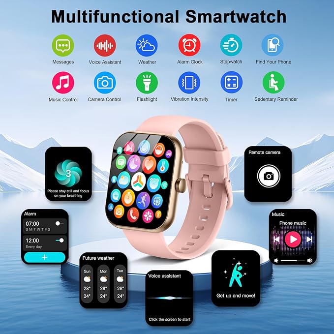 Smart Watch for Men Women (Answer/Make Calls), 1.96" HD Fitness Smartwatch 2025, 110+ Sports Modes, Heart Rate/Sleep/Spo2 Monitor, IP68 Waterproof Step Counter, Activity Tracker for Android iOS, Pink