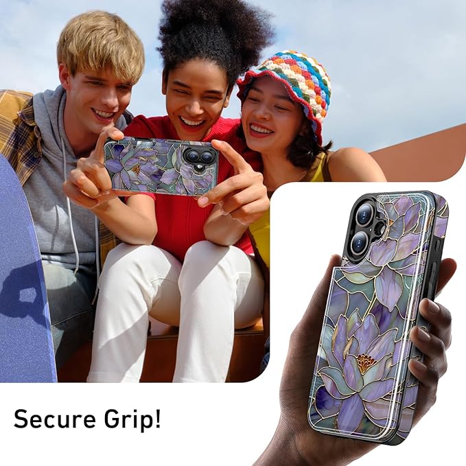 FUNMIKO for iPhone 16 Plus Wallet Case with Card Holder, RFID-Blocking, Military-Grade Protection & UV-Printed Artwork, Magnetic Closure with Leather Kickstand - Dreamy Lotus