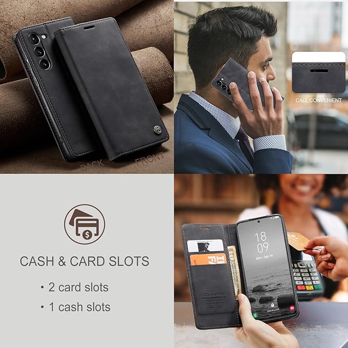 SINIANL for Samsung Galaxy S23 Plus Leather Case, Vintage Wallet Case Book Folding Flip Case with Kickstand Card Holders Slots Protective Cover for Galaxy S23 Plus Black