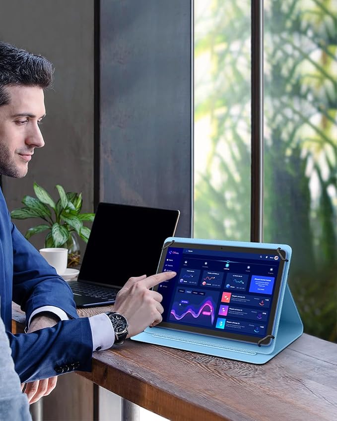 TiMOVO Universal Case for 9-11 Inch Tablet, 360 Degree Rotating Stand Protective Cover with Pen Pocket for 9 10 10.1 Inch Android Touchscreen Tablet, Glitter Sky Blue