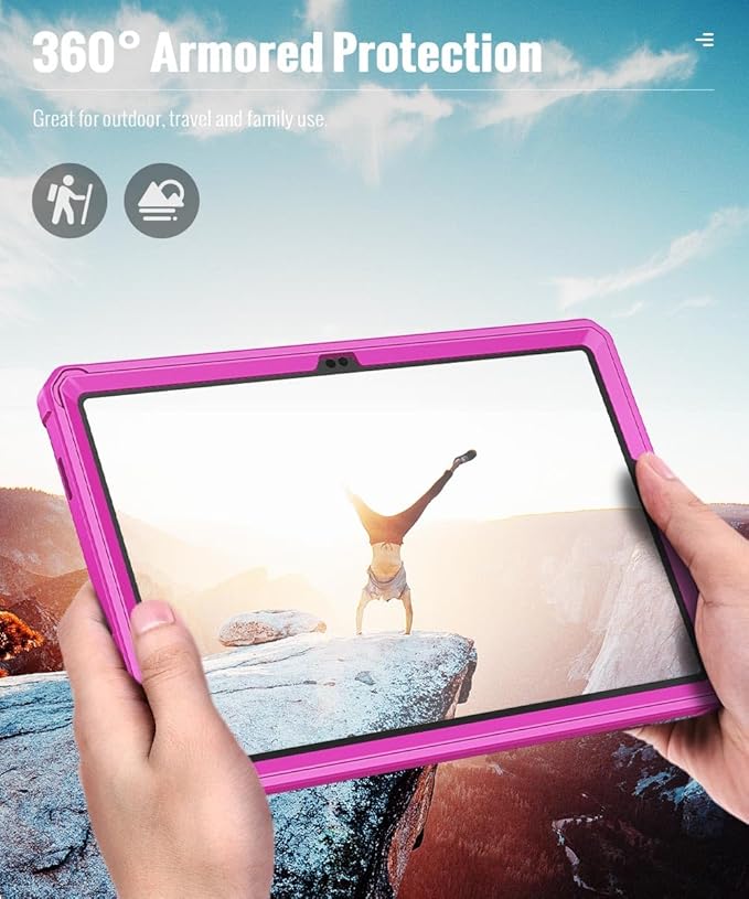 MoKo Case Fit Galaxy Tab A9 Plus 11-Inch 2023 (SM-X210/X216/X218), Shockproof Full Body Rugged Stand Back Cover Built-in Screen Protector Fit Galaxy Tab A9+ 11" 2023, Pitaya Red