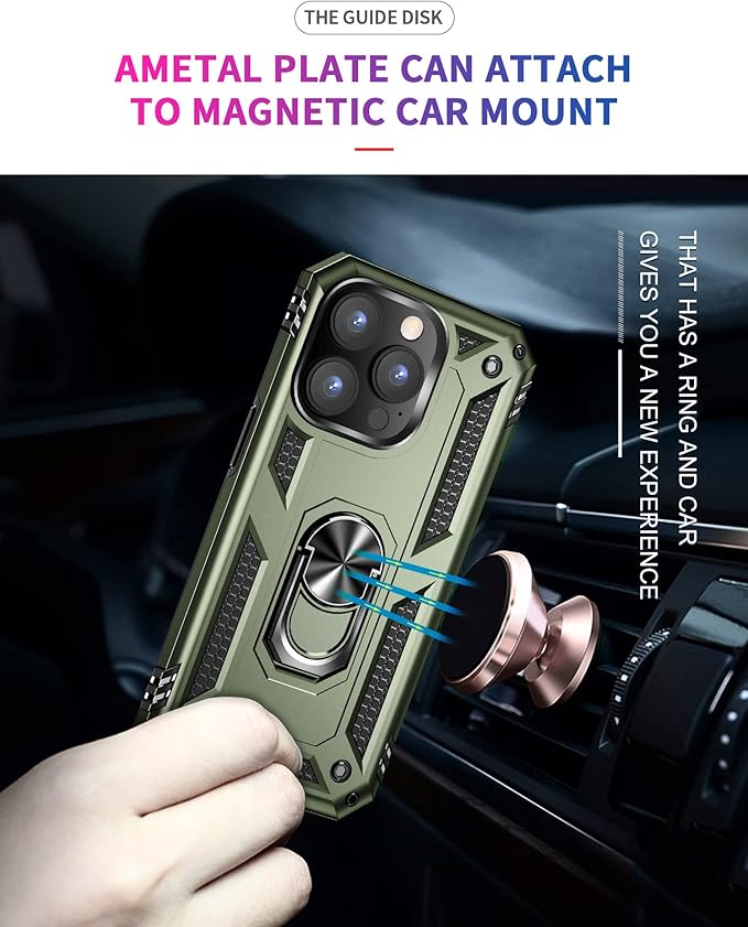 ADDIT Phone Case for iPhone 14 Pro Max Case,with Kickstand Ring,Adjustable Stand,Military Grade,Heavy Duty Protection,Shockproof,Anti-Fingerprint,Support Magnet Car Mount,ArmyGreen