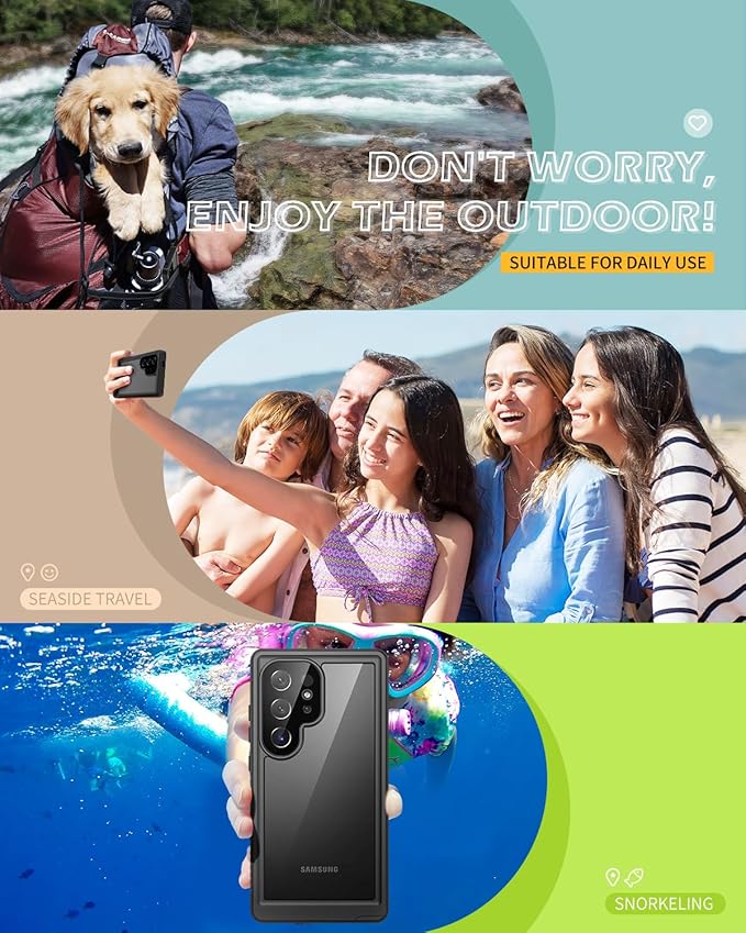 Lanhiem for Samsung Galaxy S24 Ultra Case, IP68 Waterproof Dustproof, Built-in Screen Protector, Rugged Full Body Shockproof Protective Cover for Galaxy S24 Ultra 5G 6.8 Inch, Black