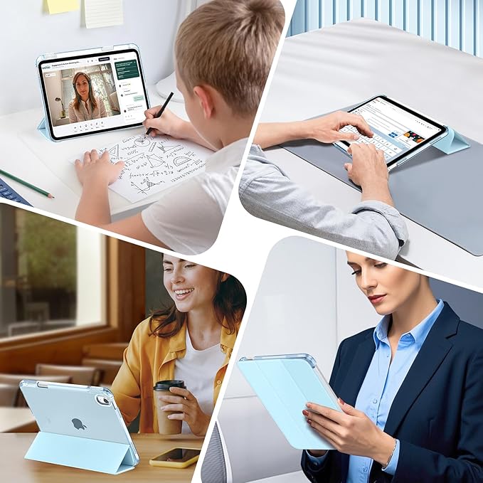 MoKo for iPad (A16) 11th Generation Case 11 Inch 2025, iPad 10th Generation Case 10.9 Inch 2022 with Pencil Holder, Slim Light Trifold Protective Cover with Hard PC Translucent Back Shell, Sky Blue