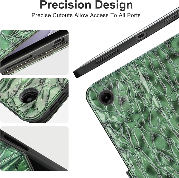 Elegant Case for Samsung Galaxy Tab A9 Plus 11 Inch 2023(Model: SM-X210/X216/X218), Premium Leather Crocodile Cover | Stand | Card Pockets| Wrist Strap for Women Girls(Blackish Green)