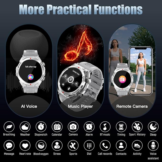 Military Smart Watch, 1.52-Inch Smartwatch with Text and Call, Heart Rate, Blood Oxygen, and Activity Trackers - Compatible with iPhone and Android, for Men and Women (Classic, Gray)