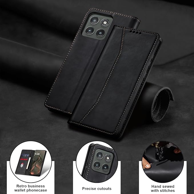 Jasonyu Flip Wallet Case for Motorola Edge (2025)/Edge 60/60 Pro/60 Fusion,Leather Magnetic Folio Cover with Card Holder,Kickstand - TPU Shockproof Durable Protective Phone Case,Black