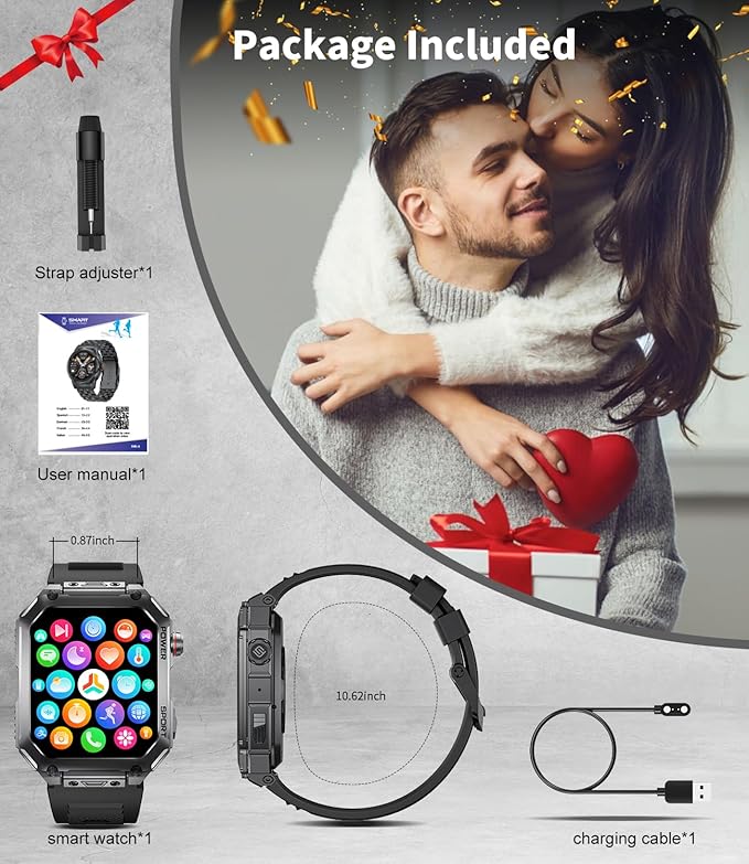 LIGE Military Smart Watches for Men, 1.96'' HD Screen with Answer Make Call Smart Watch for iOS Android, Fitness Tracker with Heart Rate/Blood Pressure/Sleep Monitor, 5ATM Waterproof(2 Silione Straps)