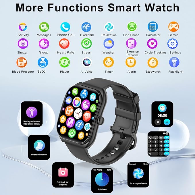 Smart Watch for iOS and Android Phones,2025 HD 2.01" Screen Smart Watches for Women Men,1ATM Waterproof,112+ Sports Modes Fitness Activity Tracker,Heart Rate Sleep Monitor Steps Calories Counter,Black