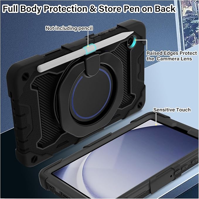 ROISKIN Case for Samsung Galaxy Tab A9 (8.7 Inch) with HD Screen Protector & Shoulder Strap,Kids Friendly Case for Samsung Tablet A9 SM-X110/X115/X117 with 360 Kickstand,Heavy Duty Drop Protection