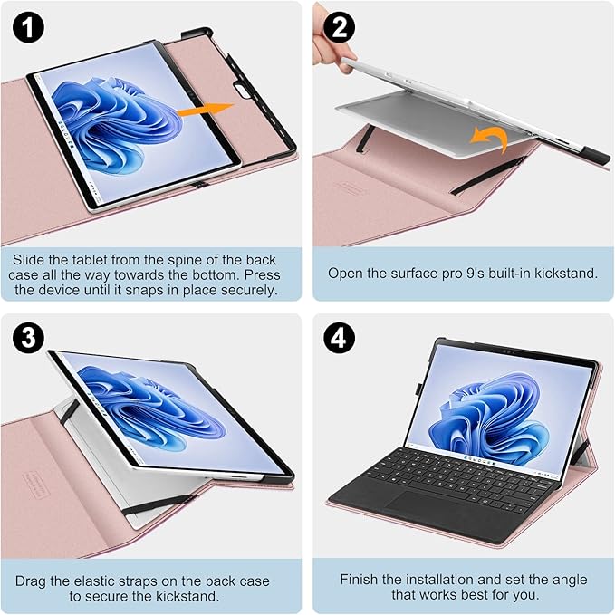 Fintie Case for 13 Inch Microsoft Surface Pro 11/10/9 - Multiple Angle Viewing Portfolio Business Cover with Pocket & Stylus Holder, Compatible with Type Cover Keyboard, Glitter Marble