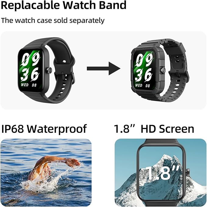 Smart Watch for Women Men, Answer/Make Call, Alexa Built-in, 1.8“ Fitness Tracker with 100 Sport Modes, Heart Rate, Blood Oxygen, Sleep Monitor, Fit for Android and iPhone, IP68 Waterproof