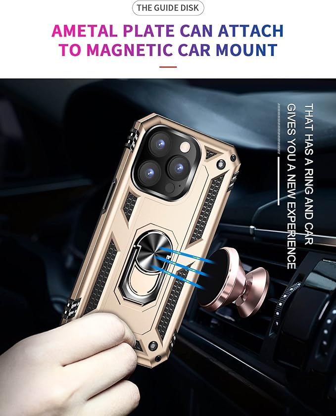 ADDIT Phone Case for iPhone 14 Pro Case,with Kickstand Ring,Adjustable Stand,Military Grade,Heavy Duty Protection,Shockproof,Anti-Fingerprint,Support Magnet Car Mount,Gold