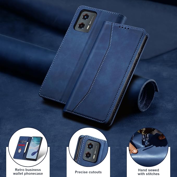 Jasonyu Flip Wallet Case for Moto G 5G (2023),Leather Magnetic Folio Cover with Card Holder,Kickstand - TPU Shockproof Durable Protective Phone Case,Blue