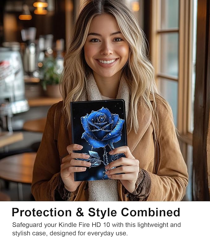 Case for Samsung Galaxy Tab A9 8.7-Inch 2023, Slim PU Leather Stand Cover with Auto Wake/Sleep, Multi-Angle Viewing & Shockproof, Blue Rose