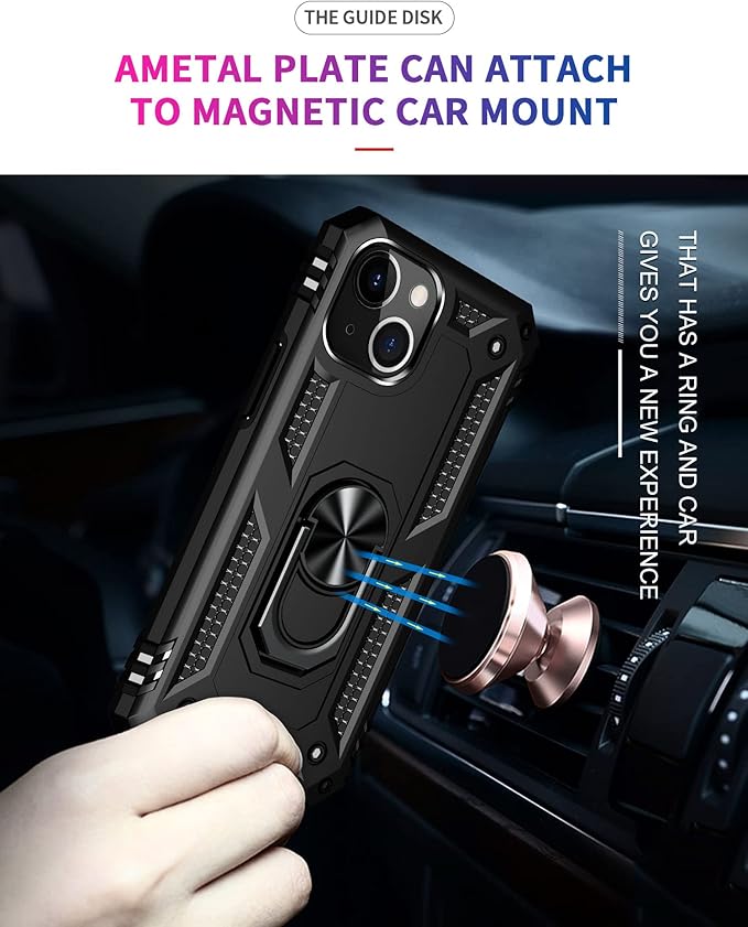 ADDIT Phone Case for iPhone 14 Case,with Kickstand Ring,Adjustable Stand,Military Grade,Heavy Duty Protection,Shockproof,Anti-Fingerprint,Support Magnet Car Mount,Black