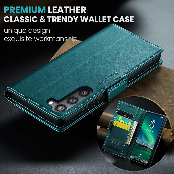 Case for Samsung Galaxy S24 Plus Wallet Case, RFID Blocking PU Leather Flip Folio Cover Card Holder Kickstand Shockproof Phone Case Compatible with Samsung Galaxy S24 Plus, Blue Green