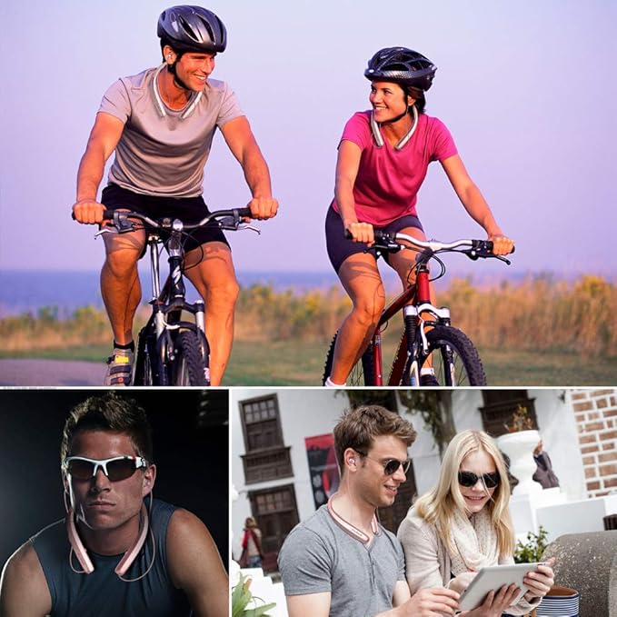 AMORNO Foldable Bluetooth Headphones, Wireless Neckband Sports Headset with Retractable Earbuds, Sweatproof Noise Cancelling Stereo Earphones with Mic