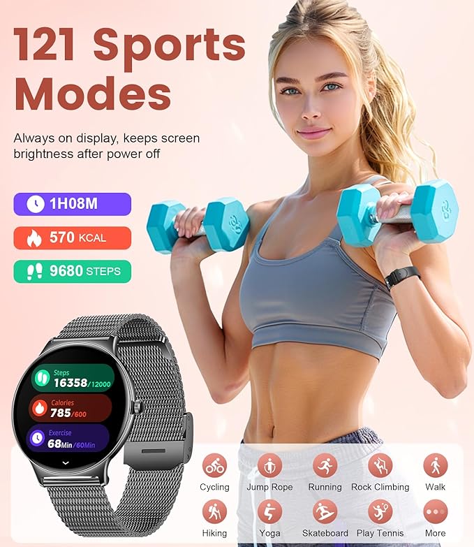 LIGE Smart Watch for Women Men,1.43" HD AMOLED Slim Smartwatch for Android iOS,Fitness Tracker with 120+ Sport Modes/IP68 Waterproof/Sleep Monitor,Light Black