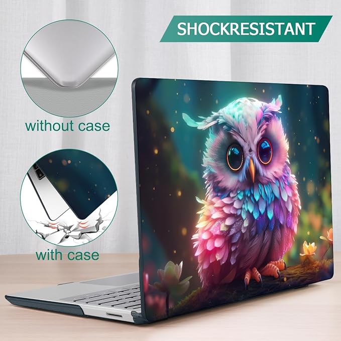 Tuiklol Case for 12.4 Inch Microsoft Surface Laptop Go 3/2 / 1 2023-2020 Releases, Plastic Hard Shell Case with Screen Protector and Keyborad Cover +Dust Plugs Model 2013/1943,Rainbow owl