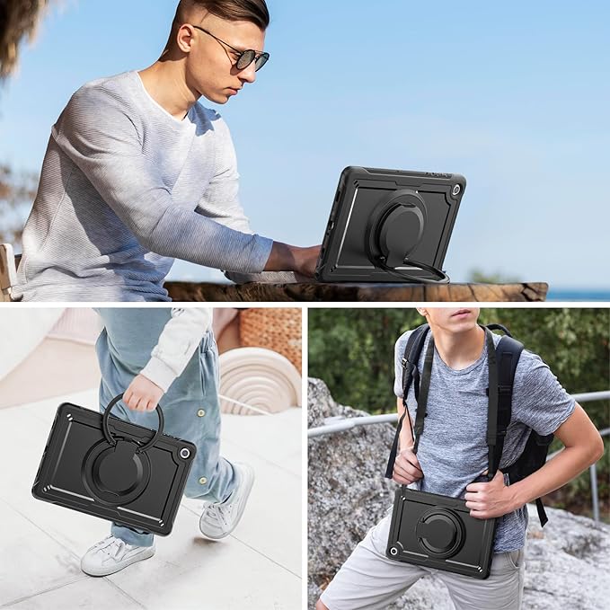 Case for Samsung Galaxy Tab A9 Plus/ A9+ 11 Inch 2023 (SM-X210/ X216/ X218), Shockproof Hard Duty Cover with 360° Rotating Handle Stand, Shoulder Strap, for Samsung A9+ Tablet Case, Black