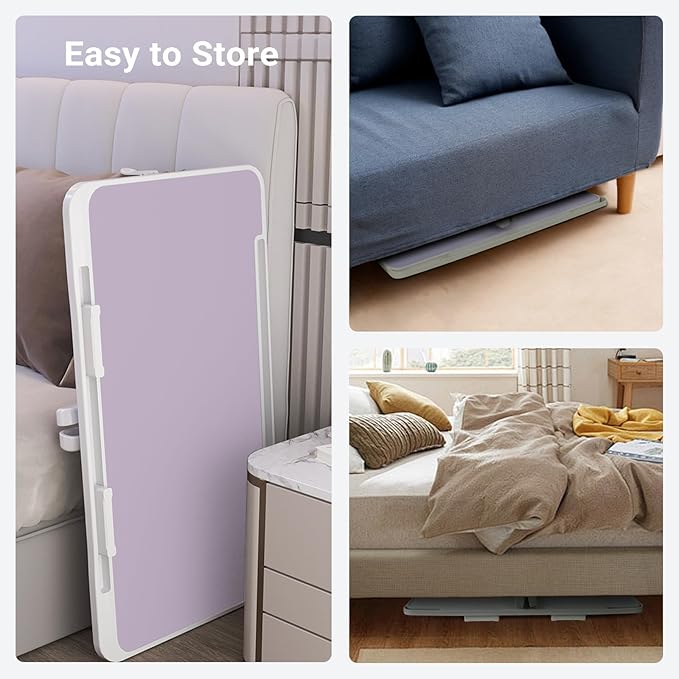 Laptop Lap Desk Include Cooling Fan,Adjustable Lap Desk with Light Fan,Folding Laptop Desk for Bed with USB,Bed Desk with Storage Drawer 60x40cm,Purple