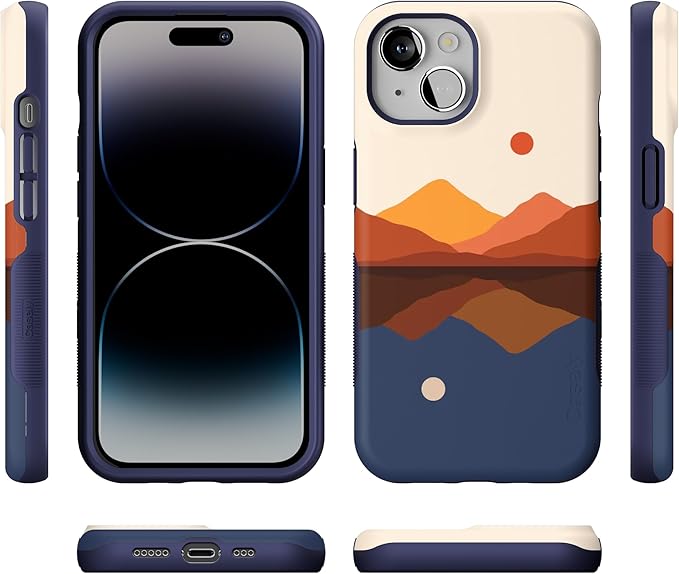 Casely iPhone 14 Case | Opposites Attract | Day & Night Colorblock Mountains | Compatible with MagSafe | Bold Protective Design