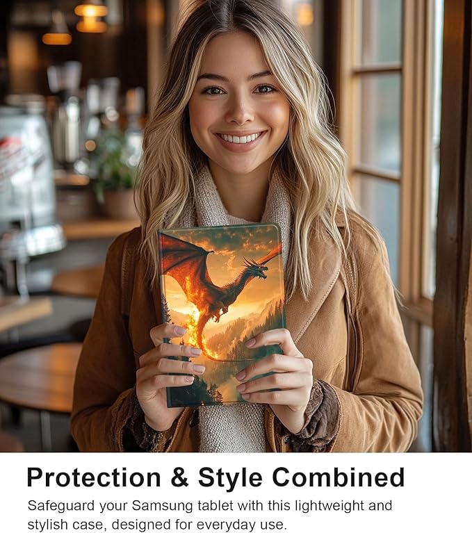 Case for Samsung Galaxy Tab S10 Ultra/Galaxy Tab S9/S8 Ultra 14.6-Inch, Slim PU Leather Stand Cover with Auto Wake/Sleep, Multi-Angle Viewing & Shockproof, Dragon Forest Flames