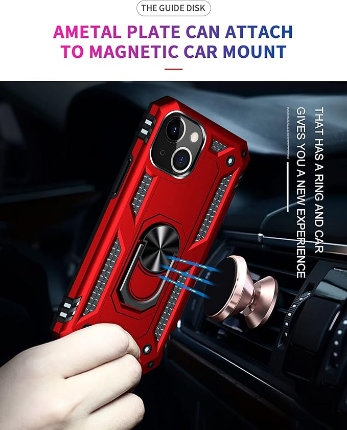 ADDIT Phone Case for iPhone 14 Plus Case,with Kickstand Ring,Adjustable Stand,Military Grade,Heavy Duty Protection,Shockproof,Anti-Fingerprint,Support Magnet Car Mount,Red