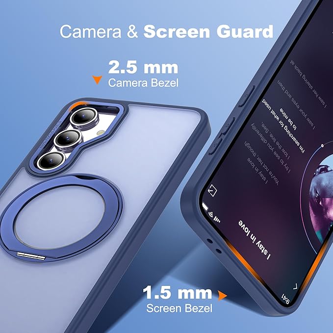 for Samsung Galaxy S24 FE Case with 360° Rotatable Magnetic Ring Stand Compatible with Mag-Safe Military Protection Shockproof Matte Translucent Phone Cases for S24 FE,Blue