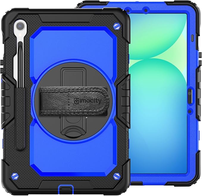 Timecity Case for Samsung Galaxy Tab S10 FE/ S9 FE 5G 10.9 Inch/ S9 11 Inch - Heavy Duty Protective Cover with Screen Protector, Rotating Stand, Shoulder Strap, S Pen Holder | Kids-Friendly, Dark Blue